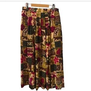 Vintage Silk Pleated Multicolour Floral Patterned Skirt Size 14